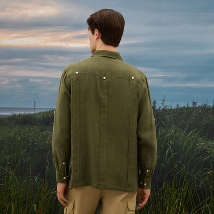 Camisa Guayabera de Linho de Homem com Lavagem