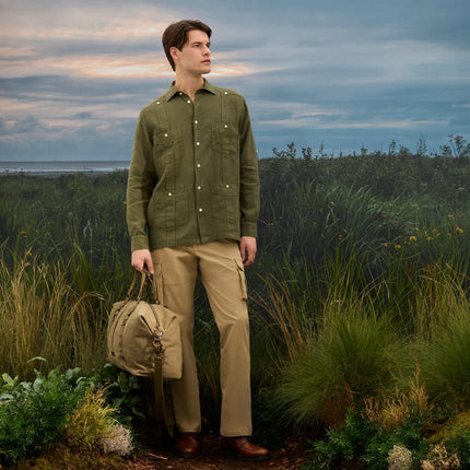 Camisa Guayabera de Linho de Homem com Lavagem