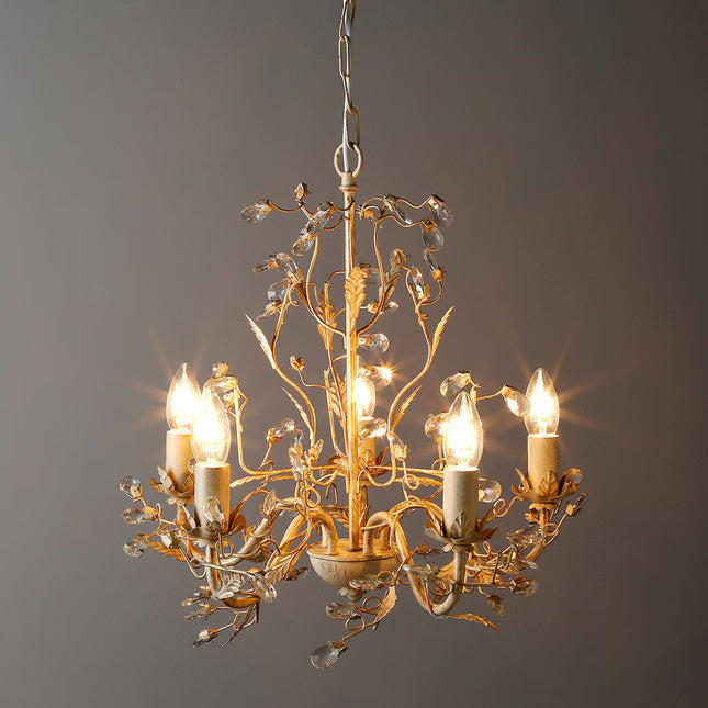 Candeeiro tipo candelabro de metal e cristal de 5 luzes Toscana