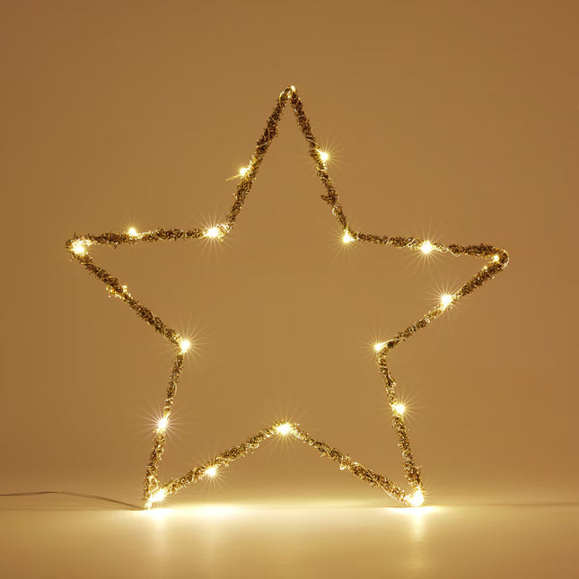 Estrela de Grinalda Dourada com Luz LED