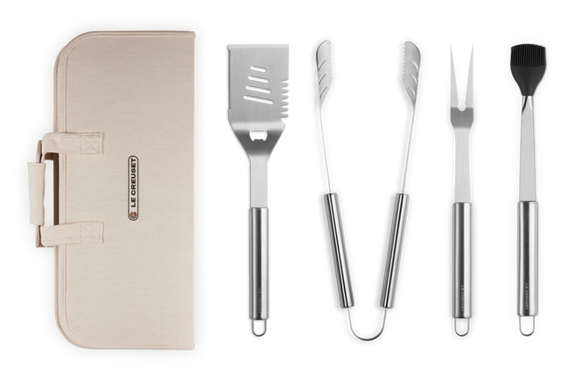 Set de 4 utensílios BBQ em aço inoxidável e bolsa de transporte