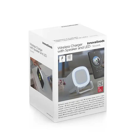 Carregador sem fios com altifalante e luz LED