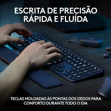 Teclado LOGITECH MX Keys S (Wireless - Idioma Português - Teclado Numérico - Preto)