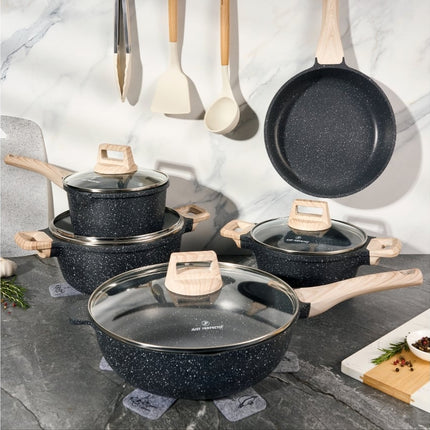 Trem de Cozinha de Indução com Tampa Preto Conjunto de Panelas de Indução em Alumínio com Revestimento Antiaderente JUST PERFECTO