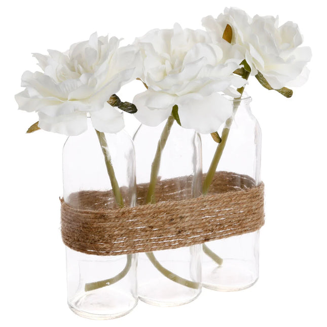 Conjunto de 3 jarras de vidro com 3 flores