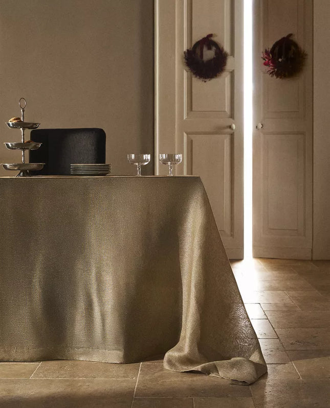 TOALHA DE MESA LINHO FIO METALIZADO NATAL