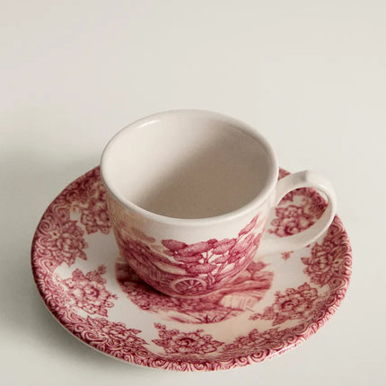 CHÁVENA DE CAFÉ E PRATO LOUÇA FLORES E PAISAGEM