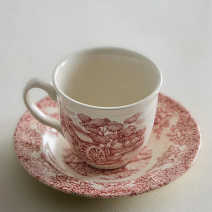 CHÁVENA DE CAFÉ E PRATO LOUÇA FLORES E PAISAGEM