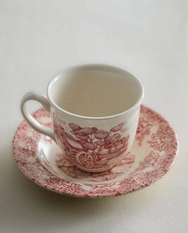 CHÁVENA DE CAFÉ E PRATO LOUÇA FLORES E PAISAGEM