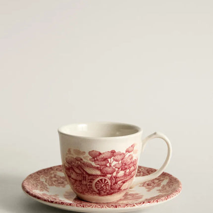 CHÁVENA DE CAFÉ E PRATO LOUÇA FLORES E PAISAGEM
