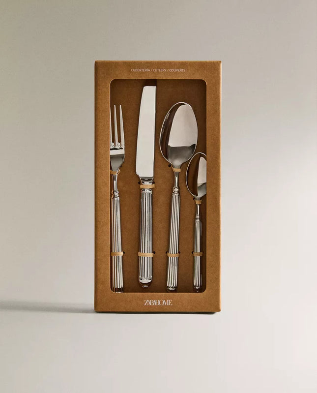 CONJUNTO DE TALHERES 4 PEÇAS AÇO ESTRIADO