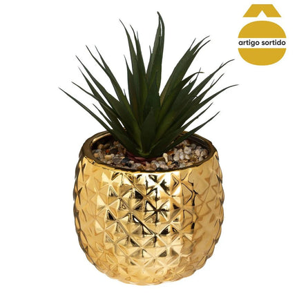 Vaso ananás com planta artificial 18cm