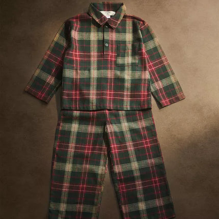 CONJUNTO PIJAMA INFANTIL FLANELA QUADRADOS TARTÃ NATAL (CONJUNTO DE 2)