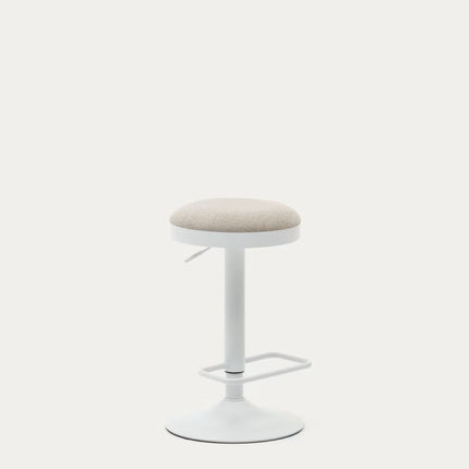 Banco alto Zaib de chenille bege e aço branco mate altura 63-84 cm FSC 100%
