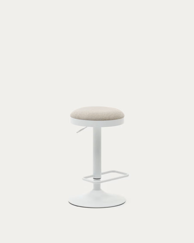 Banco alto Zaib de chenille bege e aço branco mate altura 63-84 cm FSC 100%