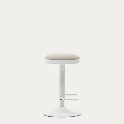 Banco alto Zaib de chenille bege e aço branco mate altura 63-84 cm FSC 100%