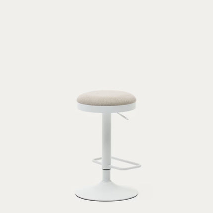 Banco alto Zaib de chenille bege e aço branco mate altura 63-84 cm FSC 100%