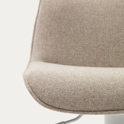 Banco alto Zenda de chenille bege e aço branco mate 81-102 cm FSC 100%