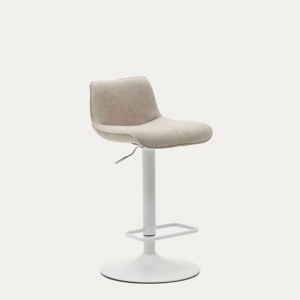 Banco alto Zenda de chenille bege e aço branco mate 81-102 cm FSC 100%