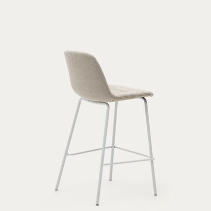 Banco alto Zunilda de chenille bege e aço com acabamento branco mate altura 65 cm FSC 100%