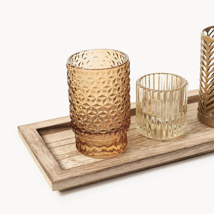 Suporte para velas com tabuleiro em madeira Elviena, conjunto de 6  Bloomingville