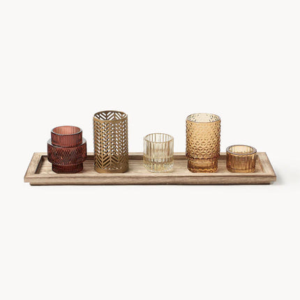 Suporte para velas com tabuleiro em madeira Elviena, conjunto de 6  Bloomingville