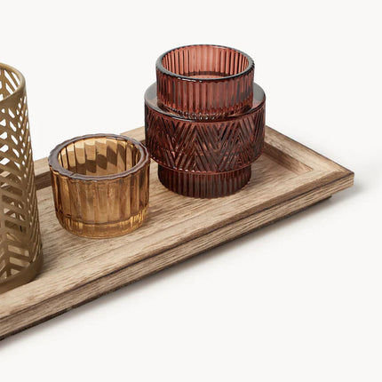 Suporte para velas com tabuleiro em madeira Elviena, conjunto de 6  Bloomingville