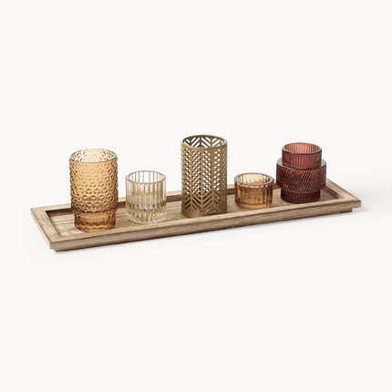 Suporte para velas com tabuleiro em madeira Elviena, conjunto de 6  Bloomingville