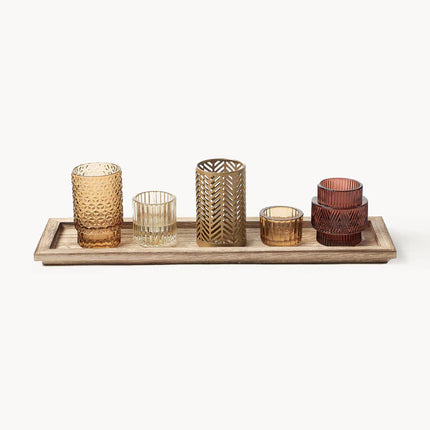 Suporte para velas com tabuleiro em madeira Elviena, conjunto de 6  Bloomingville