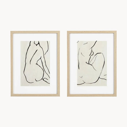 Pósteres com moldura em madeira Refined, conjunto de 2