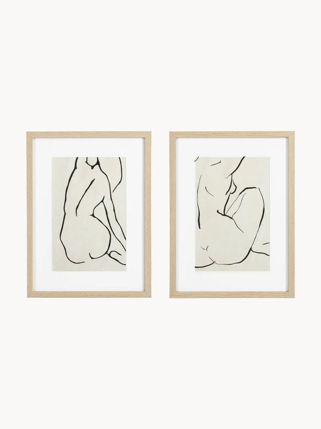 Pósteres com moldura em madeira Refined, conjunto de 2