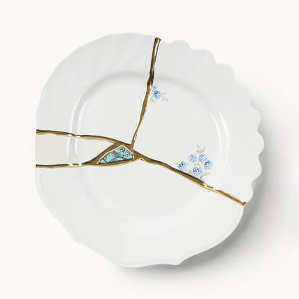 Prato de sobremesa em porcelana de designer Kintsugi