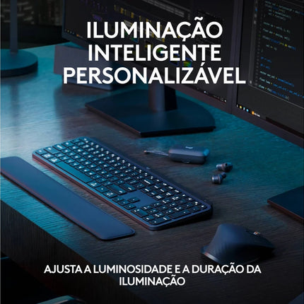 Teclado LOGITECH MX Keys S (Wireless - Idioma Português - Teclado Numérico - Preto)
