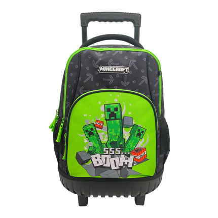 Conjunto Compacto 3 Peças Trolley Basico mais Lancheira e Estojo Cilindrico Minecraft CyP Brands - Verde Multicolor