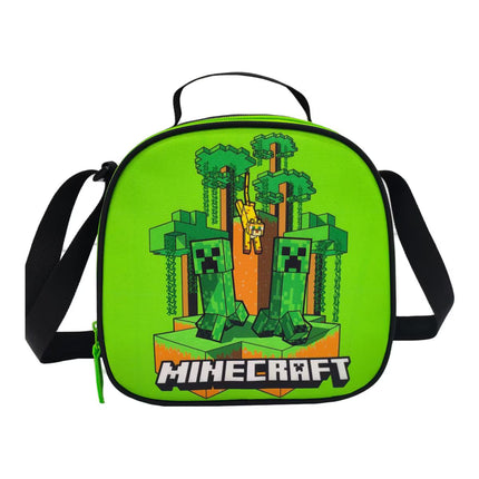 Conjunto Compacto 3 Peças Trolley Basico mais Lancheira e Estojo Cilindrico Minecraft CyP Brands - Verde Multicolor