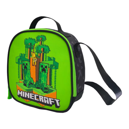 Conjunto Compacto 3 Peças Trolley Basico mais Lancheira e Estojo Cilindrico Minecraft CyP Brands - Verde Multicolor