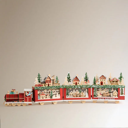 Figura Comboio com Cenários de Madeira com 26 Luzes LED Natal