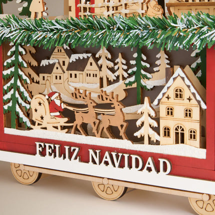 Figura Comboio com Cenários de Madeira com 26 Luzes LED Natal