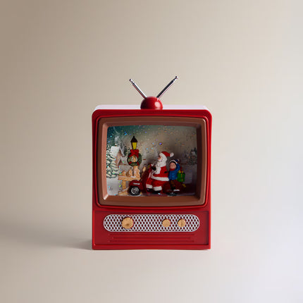 Bola de Neve Televisão com Pai Natal e Elfo com Luz LED