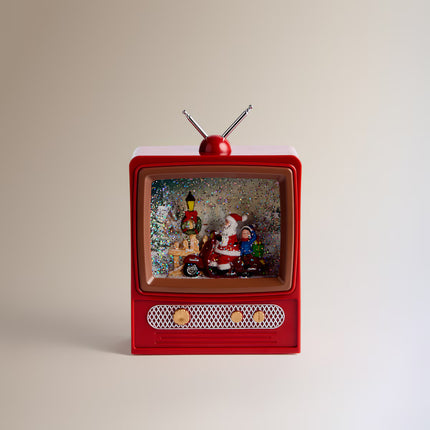 Bola de Neve Televisão com Pai Natal e Elfo com Luz LED