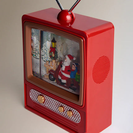 Bola de Neve Televisão com Pai Natal e Elfo com Luz LED